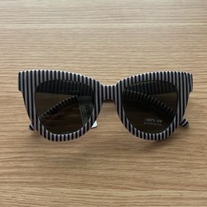 Vintage Cat-eye Striped Black and White Sunglasses